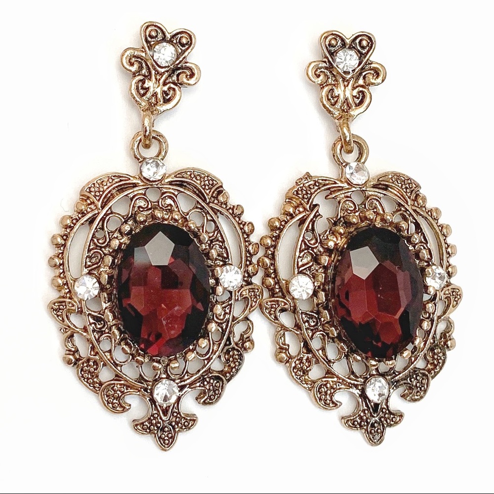 Vintage Style Aged Gold Topaz Drop Earrings e2 - Picture 1 of 3